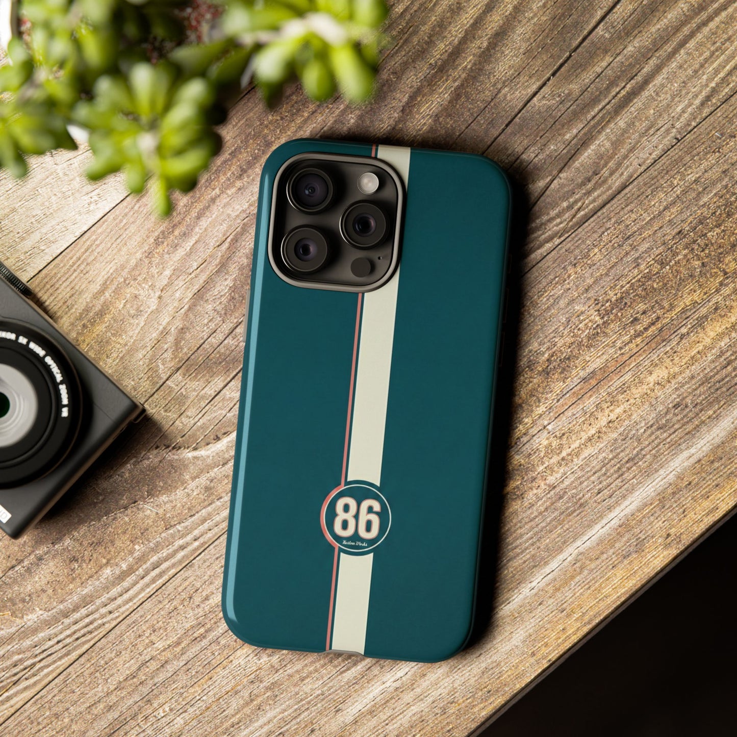Racing Stripe Phone Case - Retro Teal with Number 86