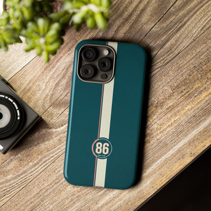 Racing Stripe Phone Case - Retro Teal with Number 86