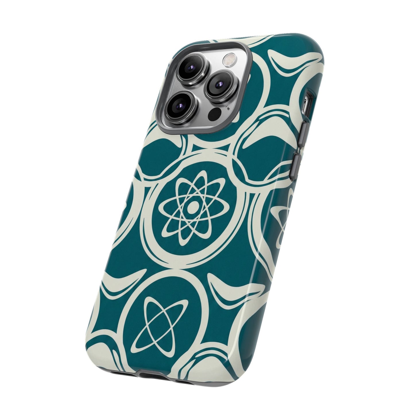 Teal Retro Atomic Pattern Tough Phone Case - Mid-Century Science Design