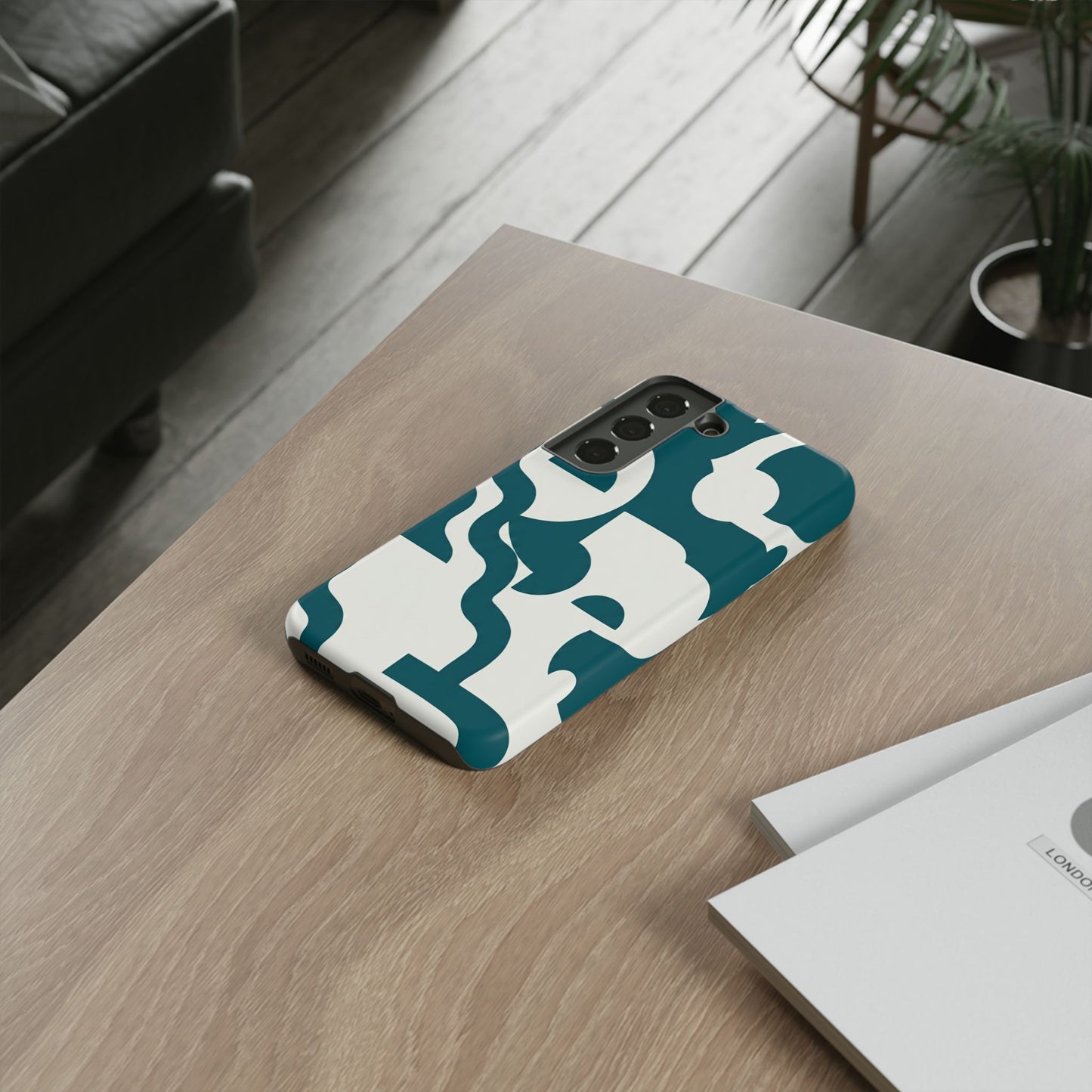 Abstract Teal Pattern Phone Case — Modern Geometric Tough Case