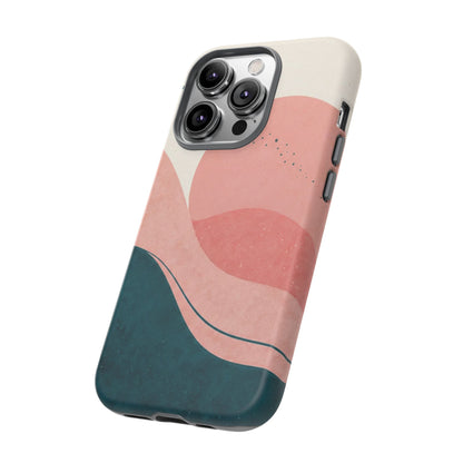 Abstract Sunset Phone Case — Pink & Teal Wave Tough Case