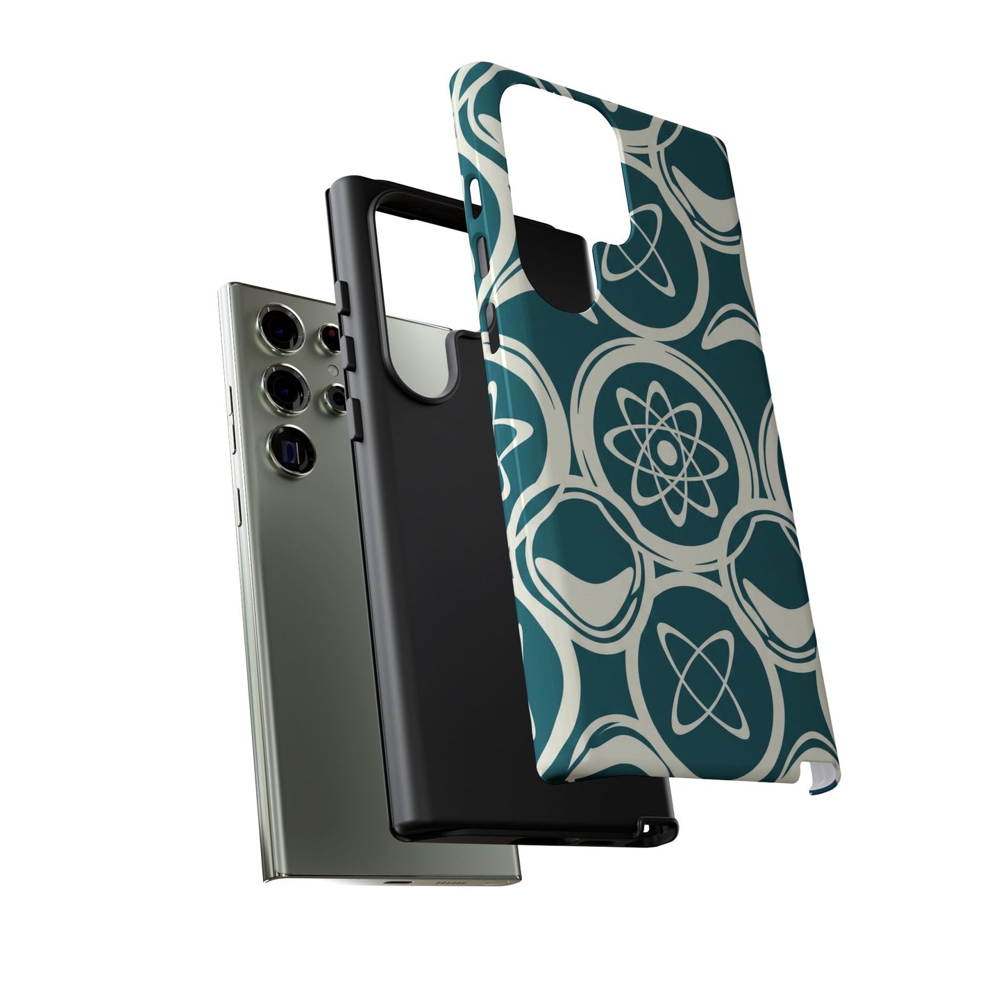 Atomic Geo Tough Phone Case — Teal Retro Science Pattern