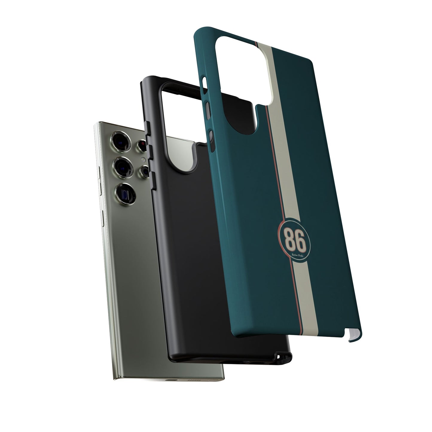 Racing Stripe Phone Case - Retro Teal with Number 86