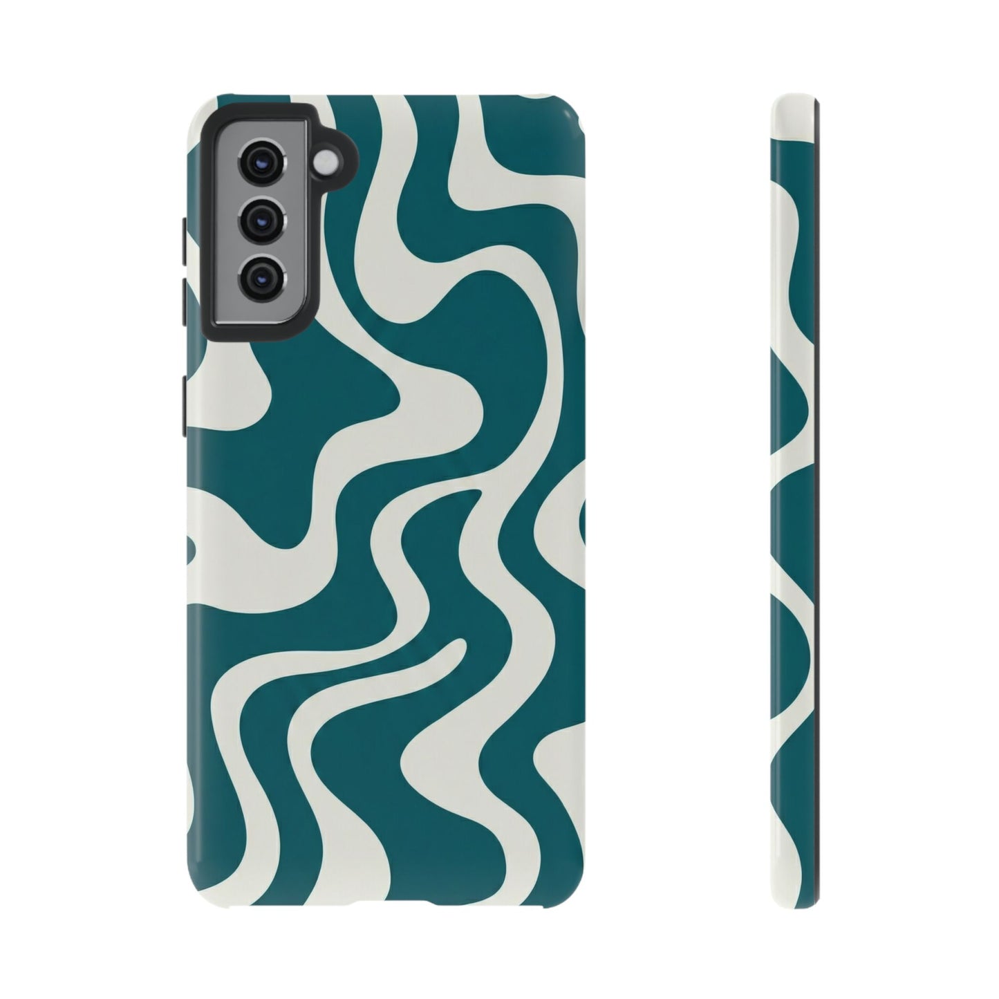 Abstract Teal Swirl Phone Case — Retro Wavy Tough Case