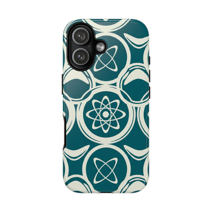 Teal Retro Atomic Pattern Tough Phone Case - Mid-Century Science Design