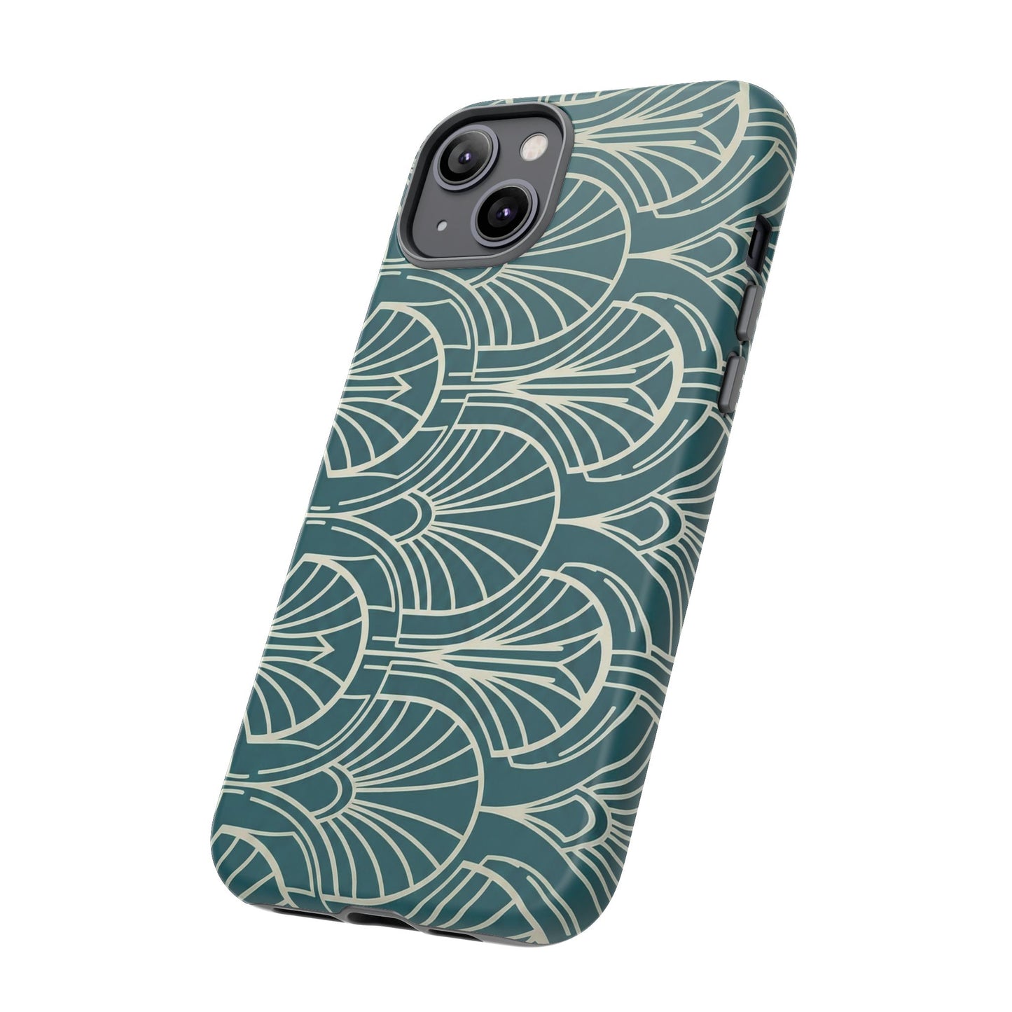 Art Deco Teal Pattern Tough Phone Case — Vintage Geometric Protective Case