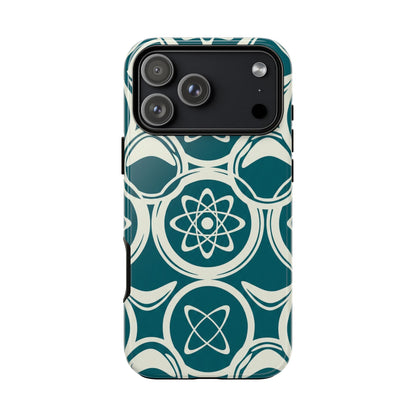 Teal Retro Atomic Pattern Tough Phone Case - Mid-Century Science Design