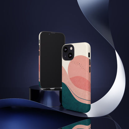 Abstract Sunset Phone Case — Pink & Teal Wave Tough Case