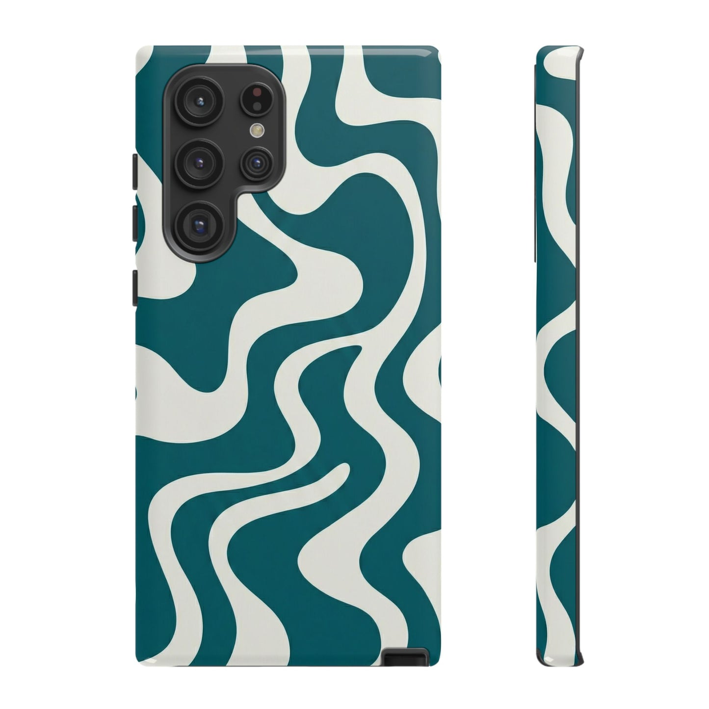 Abstract Teal Swirl Phone Case — Retro Wavy Tough Case