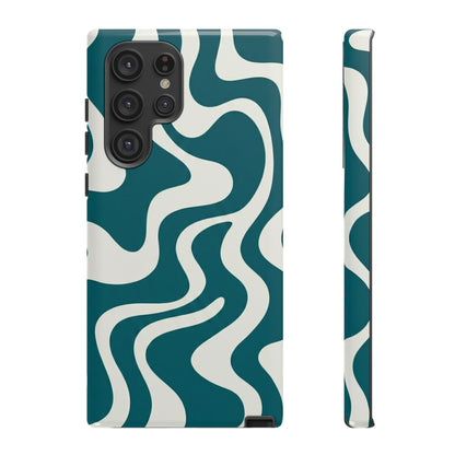 Abstract Teal Swirl Phone Case — Retro Wavy Tough Case