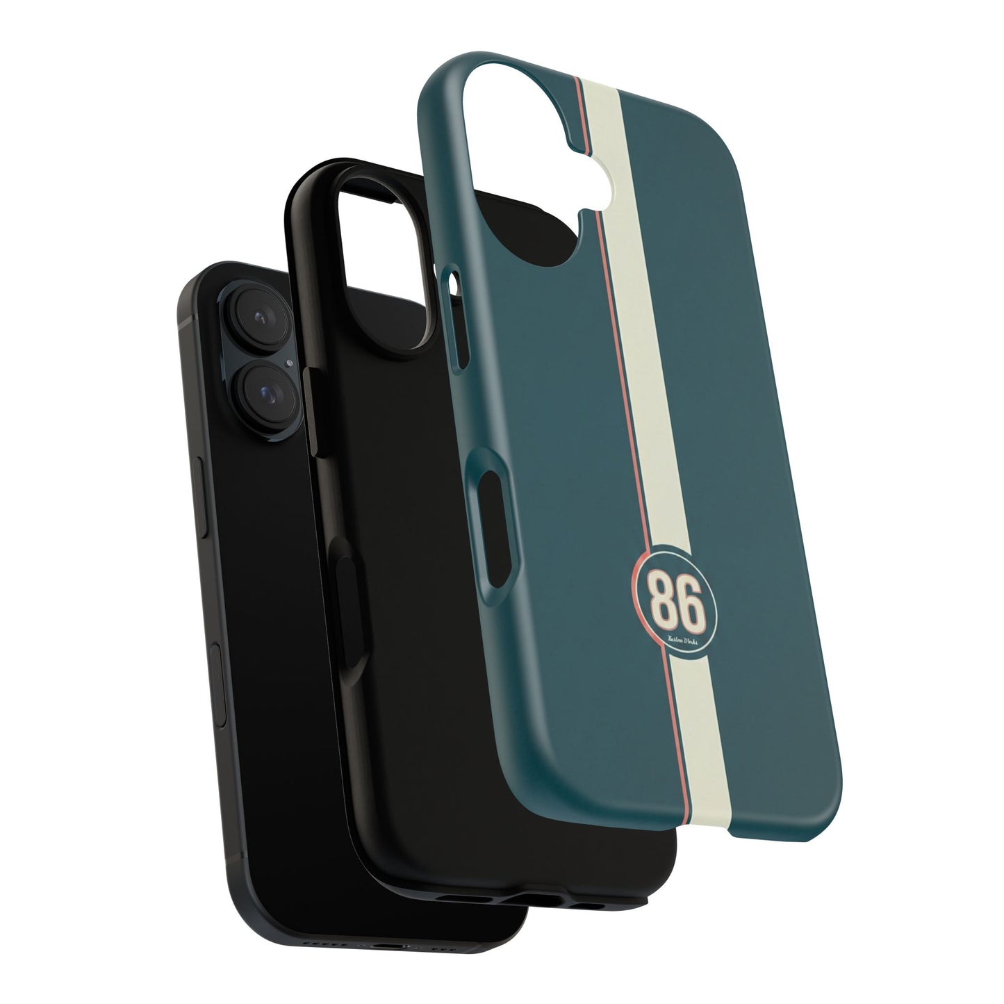 Racing Stripe Phone Case - Retro Teal with Number 86