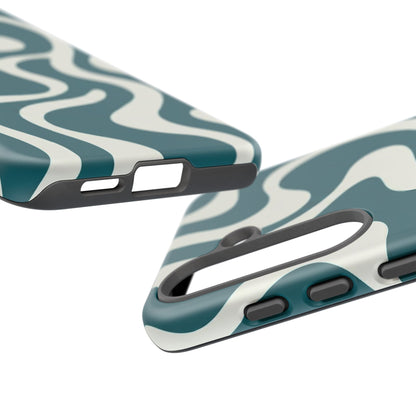 Abstract Teal Swirl Phone Case — Retro Wavy Tough Case