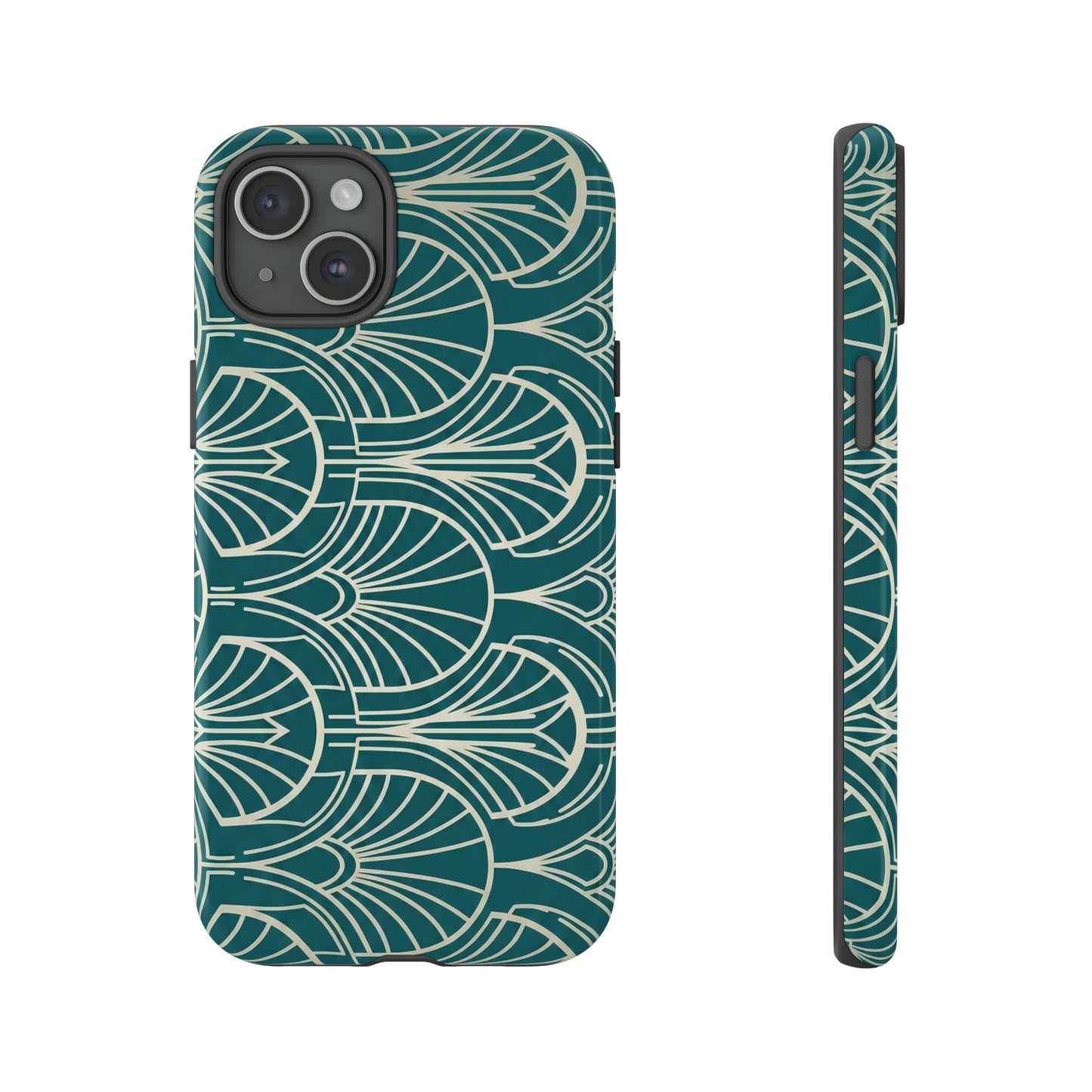 Art Deco Teal Pattern Tough Phone Case — Vintage Geometric Protective Case