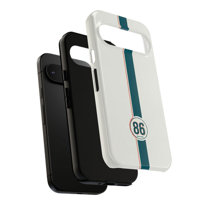 Racing Stripe Tough Phone Case — Retro White With '86 Circle Badge