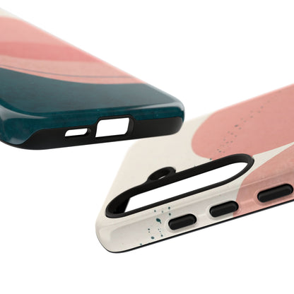 Abstract Sunset Waves Tough Phone Case — Pink & Teal Protective Cover