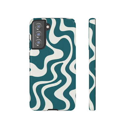 Abstract Teal Swirl Phone Case — Retro Wavy Tough Case