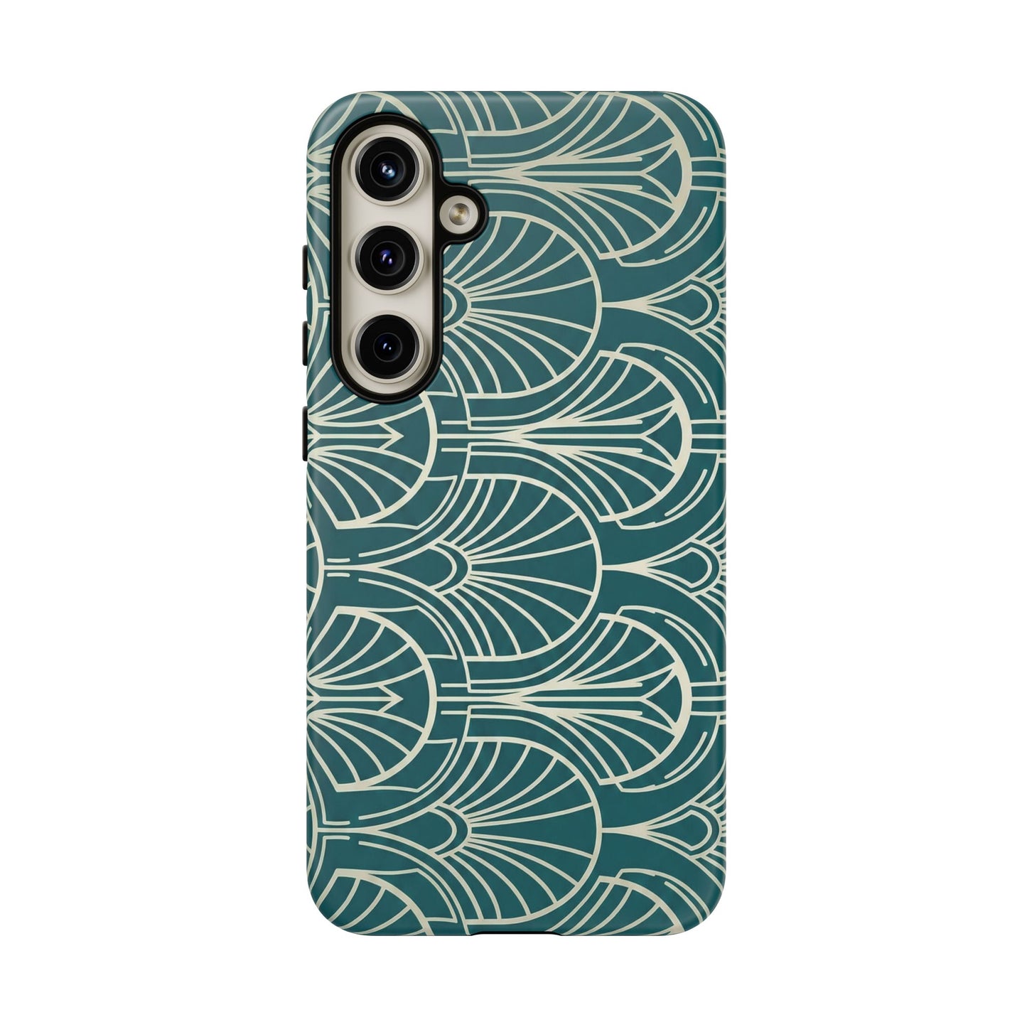 Teal Art Deco Pattern Tough Phone Case — Retro Geometric Protection