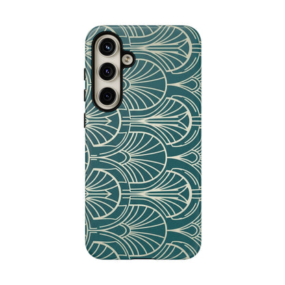 Teal Art Deco Pattern Tough Phone Case — Retro Geometric Protection