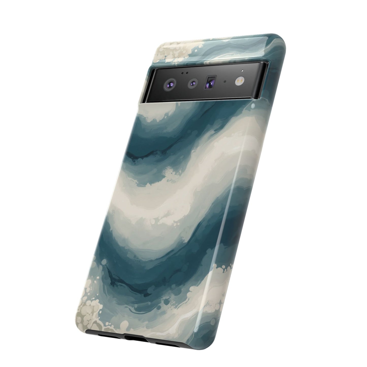 Ocean Wave Marble Phone Case — Teal & Ivory Abstract Tough Case