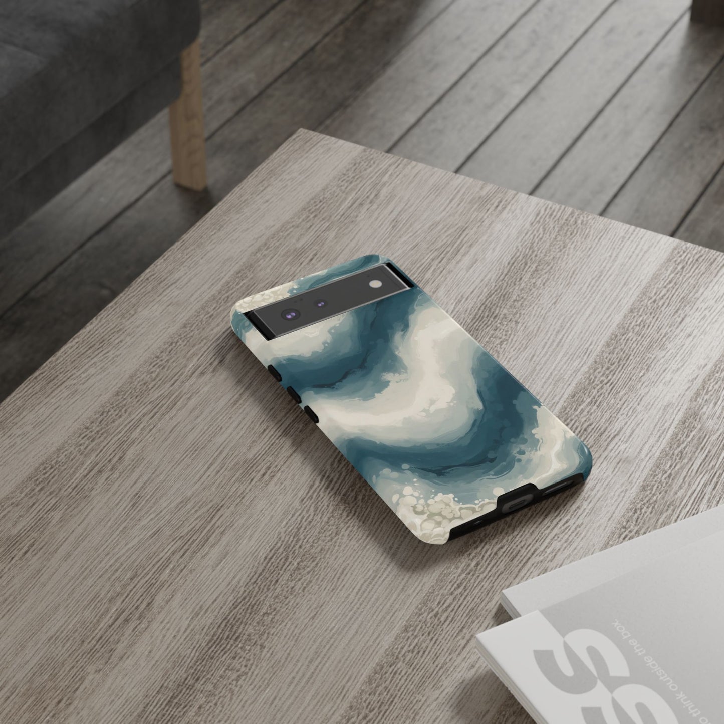 Ocean Wave Marble Phone Case — Teal & Ivory Abstract Tough Case
