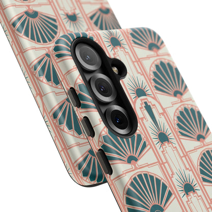 Art Deco Fan Pattern Tough Phone Case — Teal & Blush Retro Protection