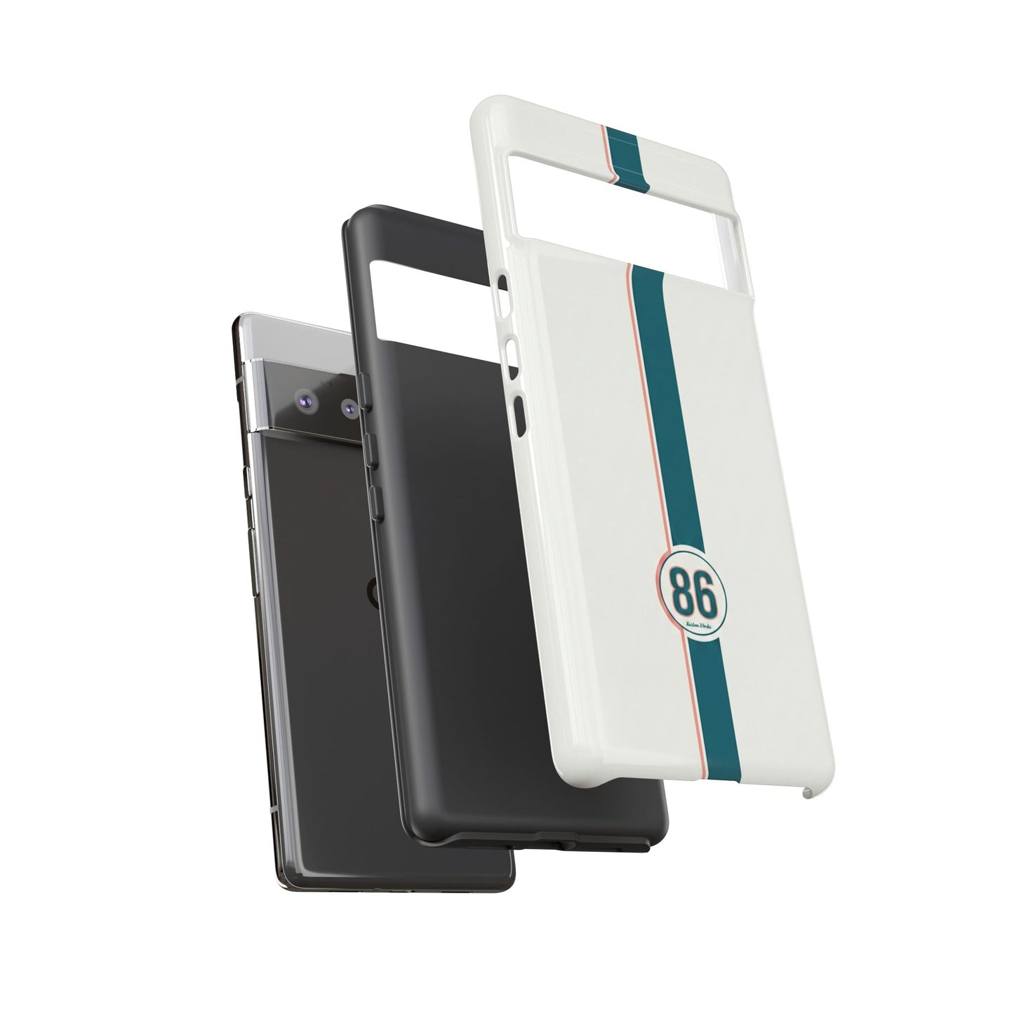 Racing Stripe Tough Phone Case — Retro White With '86 Circle Badge