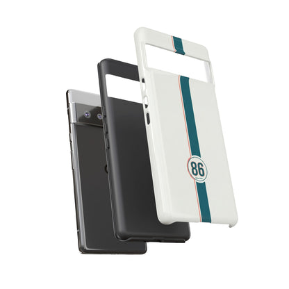 Racing Stripe Tough Phone Case — Retro White With '86 Circle Badge