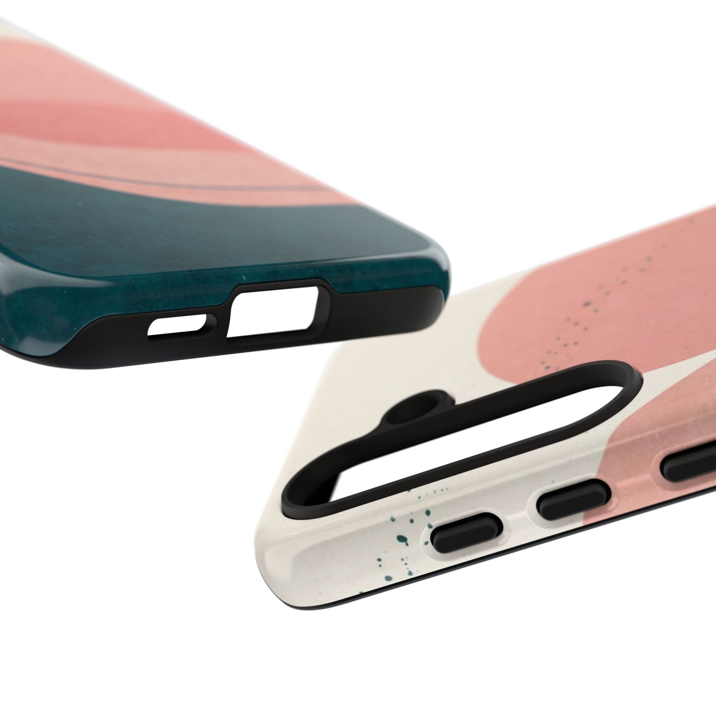 Abstract Sunset Waves Tough Phone Case — Pink & Teal Protective Cover