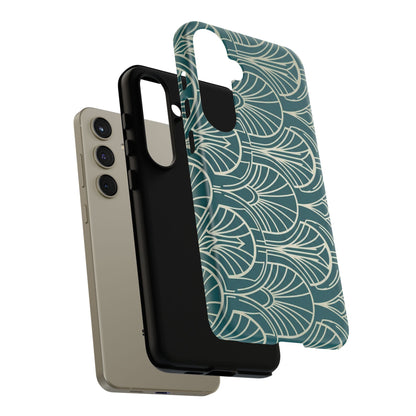 Teal Art Deco Pattern Tough Phone Case — Retro Geometric Protection
