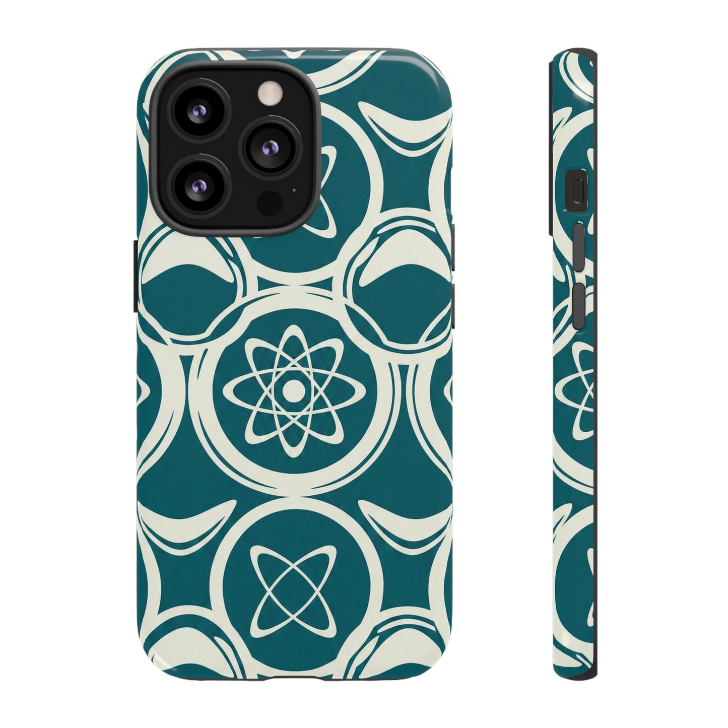 Teal Retro Atomic Pattern Tough Phone Case - Mid-Century Science Design