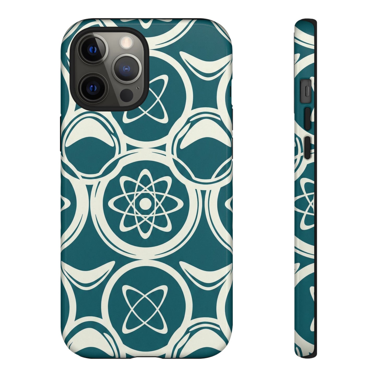 Teal Retro Atomic Pattern Tough Phone Case - Mid-Century Science Design