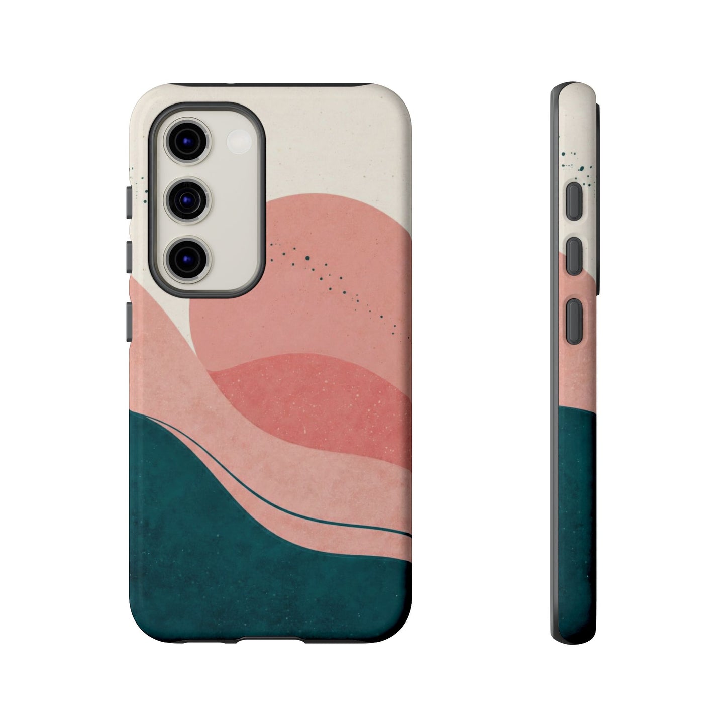 Abstract Sunset Waves Tough Phone Case — Pink & Teal Protective Cover