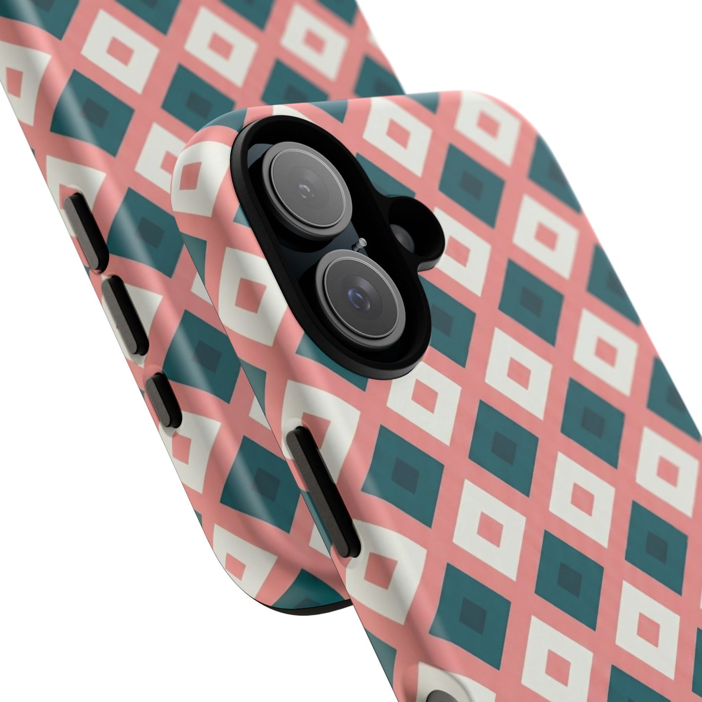 Geometric Diamond Pattern Tough Phone Case — Pink & Teal Protective Cover
