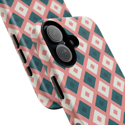 Geometric Diamond Pattern Tough Phone Case — Pink & Teal Protective Cover