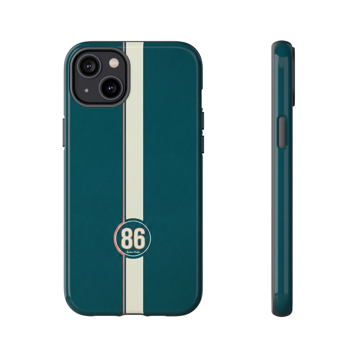 Racing Stripe Phone Case - Retro Teal with Number 86