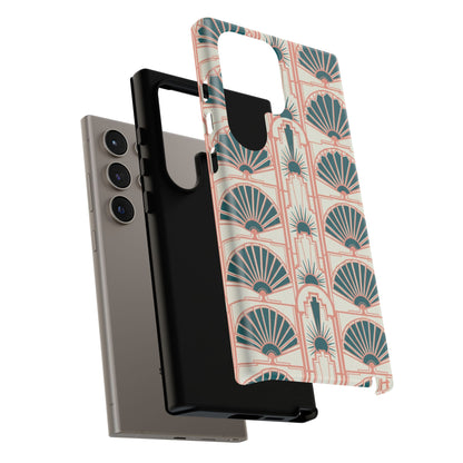 Art Deco Fan Pattern Tough Phone Case — Teal & Blush Retro Protection