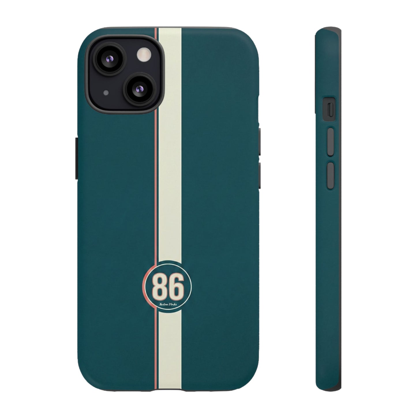 Racing Stripe Phone Case - Retro Teal with Number 86