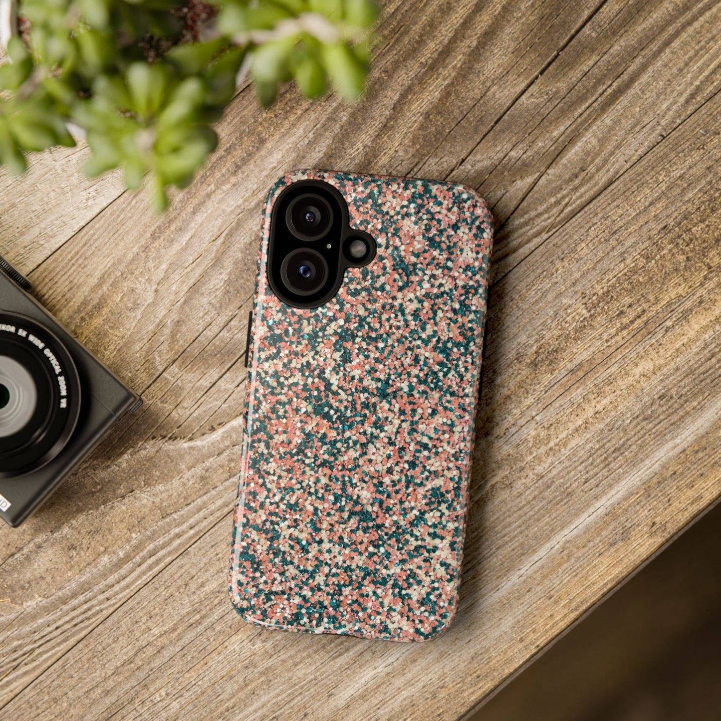 Glitter Speckle Tough Phone Case — Pink & Teal Protective Cover