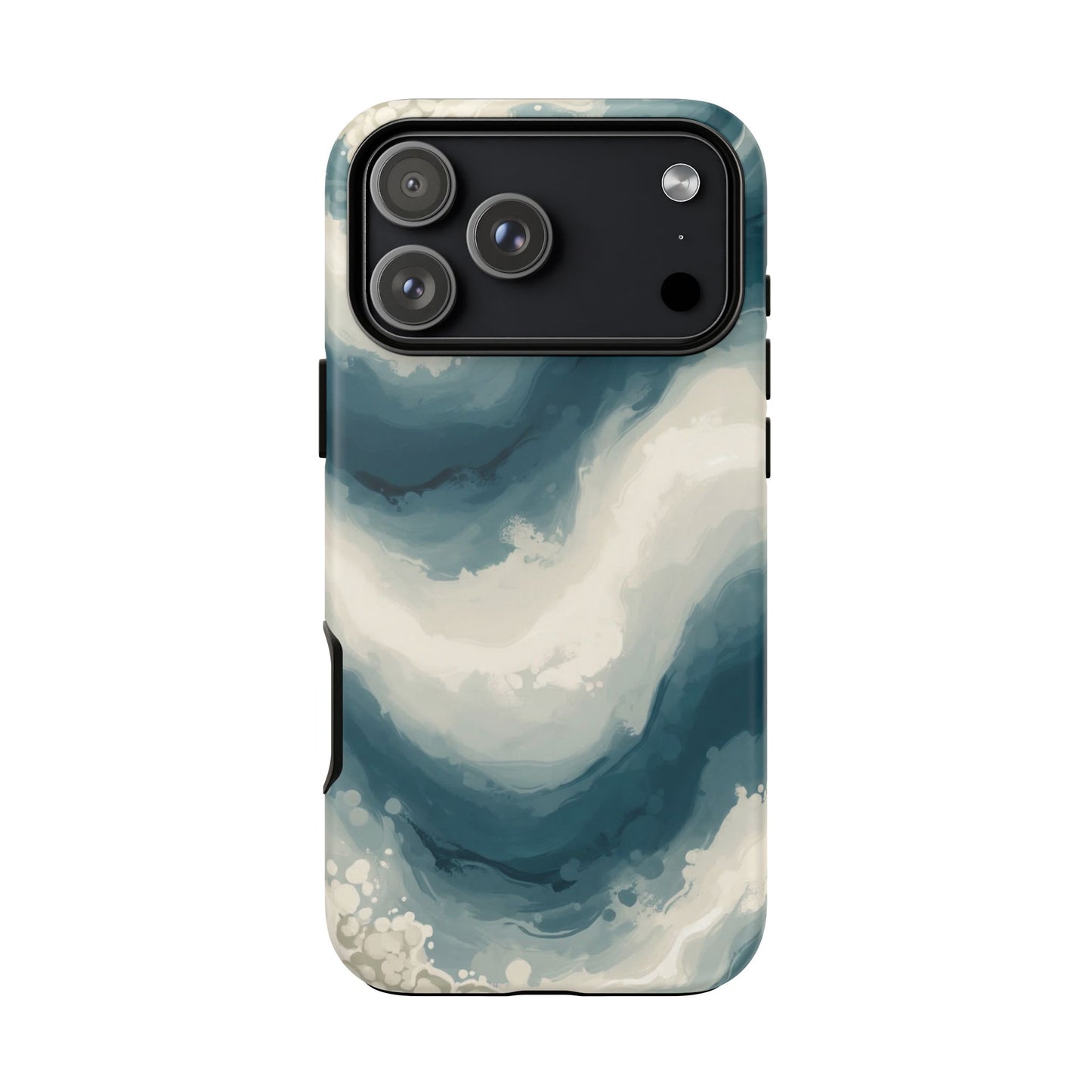 Ocean Wave Marble Phone Case — Teal & Ivory Abstract Tough Case
