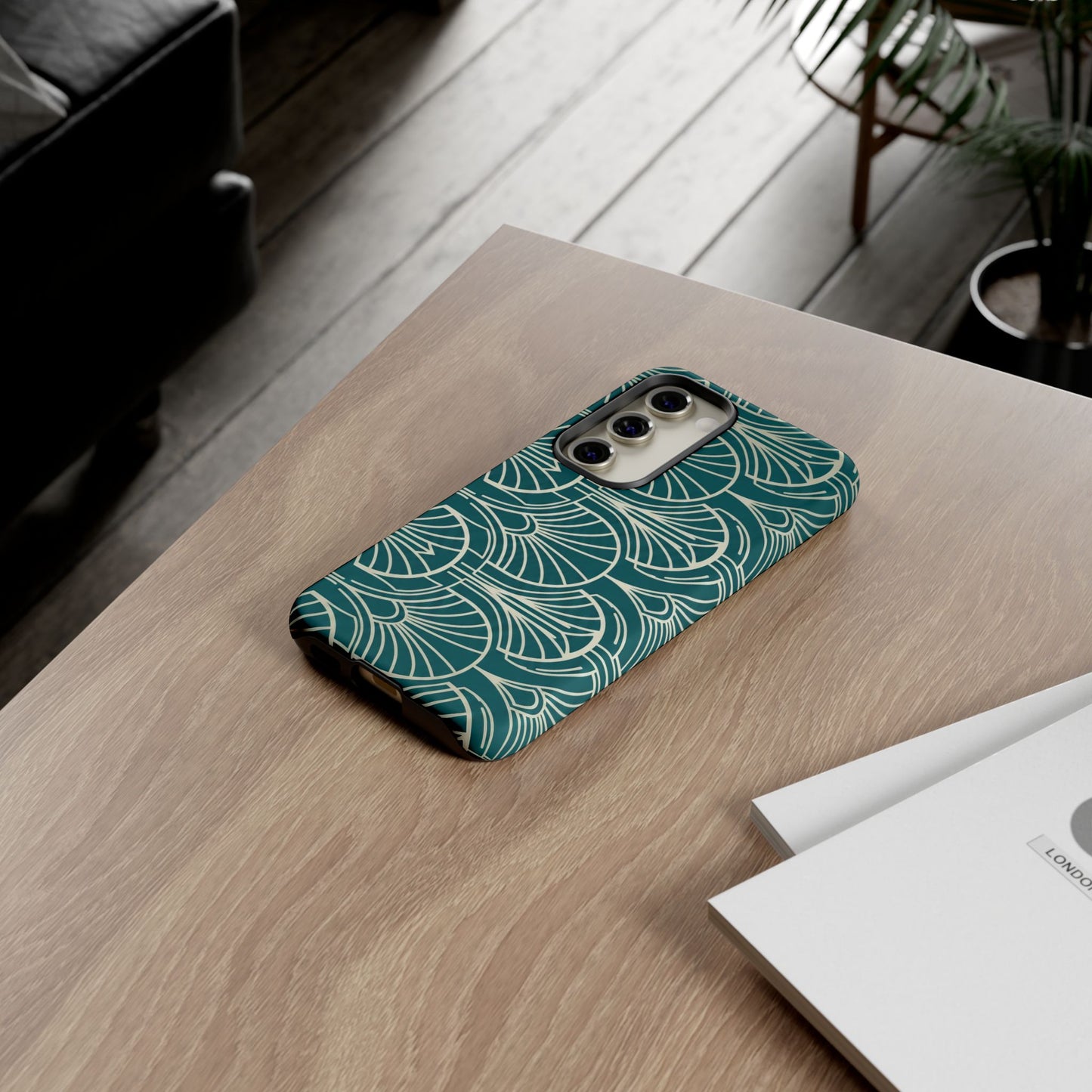 Teal Art Deco Pattern Tough Phone Case — Retro Geometric Protection