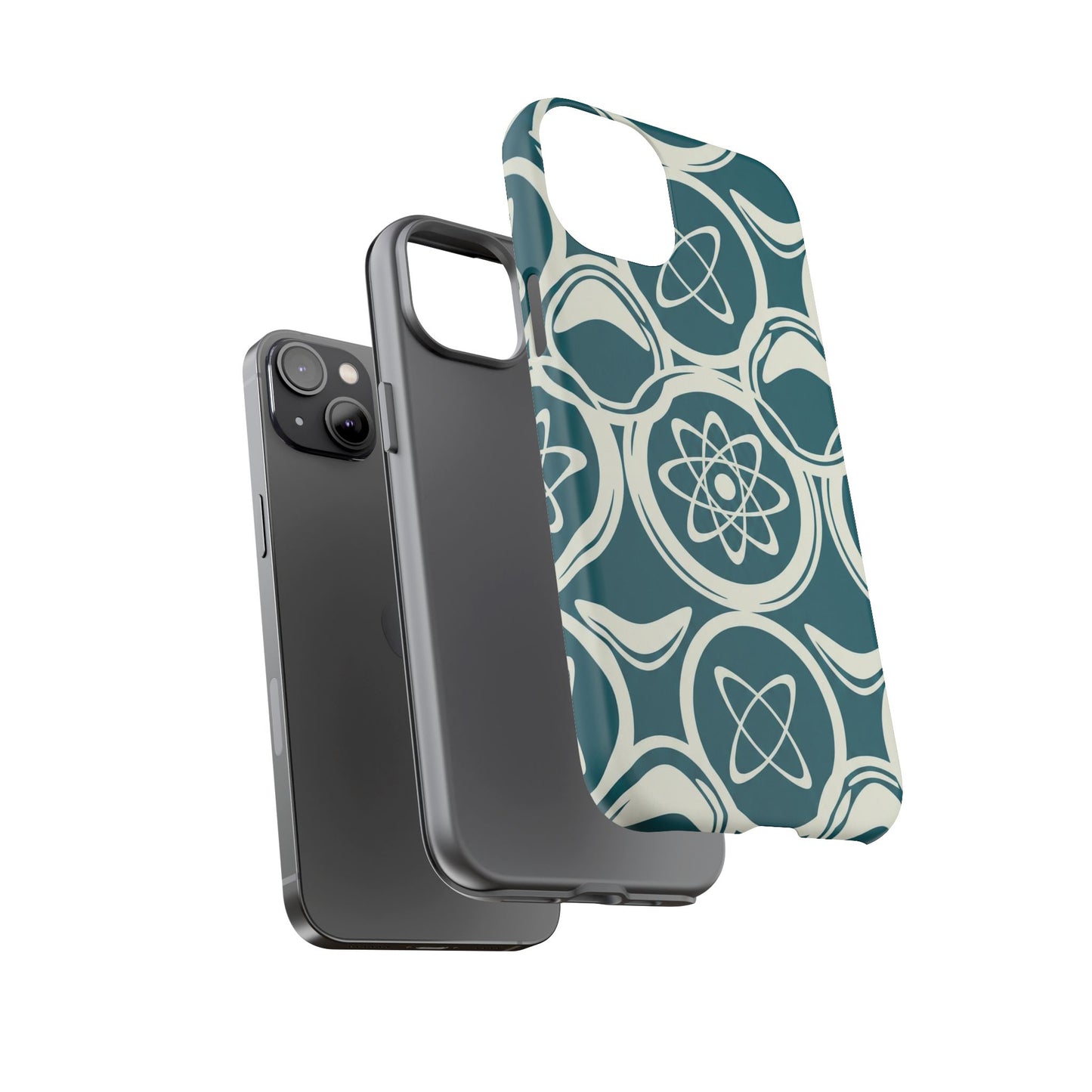Teal Retro Atomic Pattern Tough Phone Case - Mid-Century Science Design
