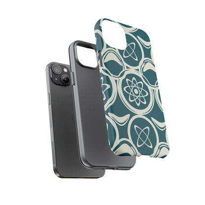 Teal Retro Atomic Pattern Tough Phone Case - Mid-Century Science Design