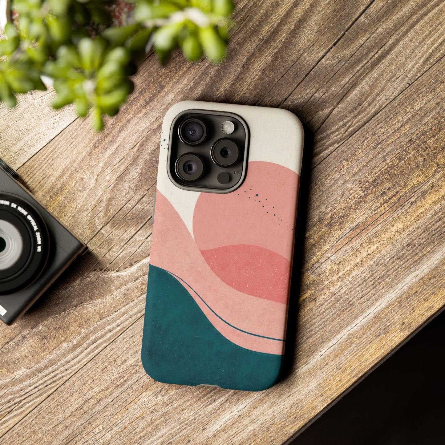 Abstract Sunset Phone Case — Pink & Teal Wave Tough Case