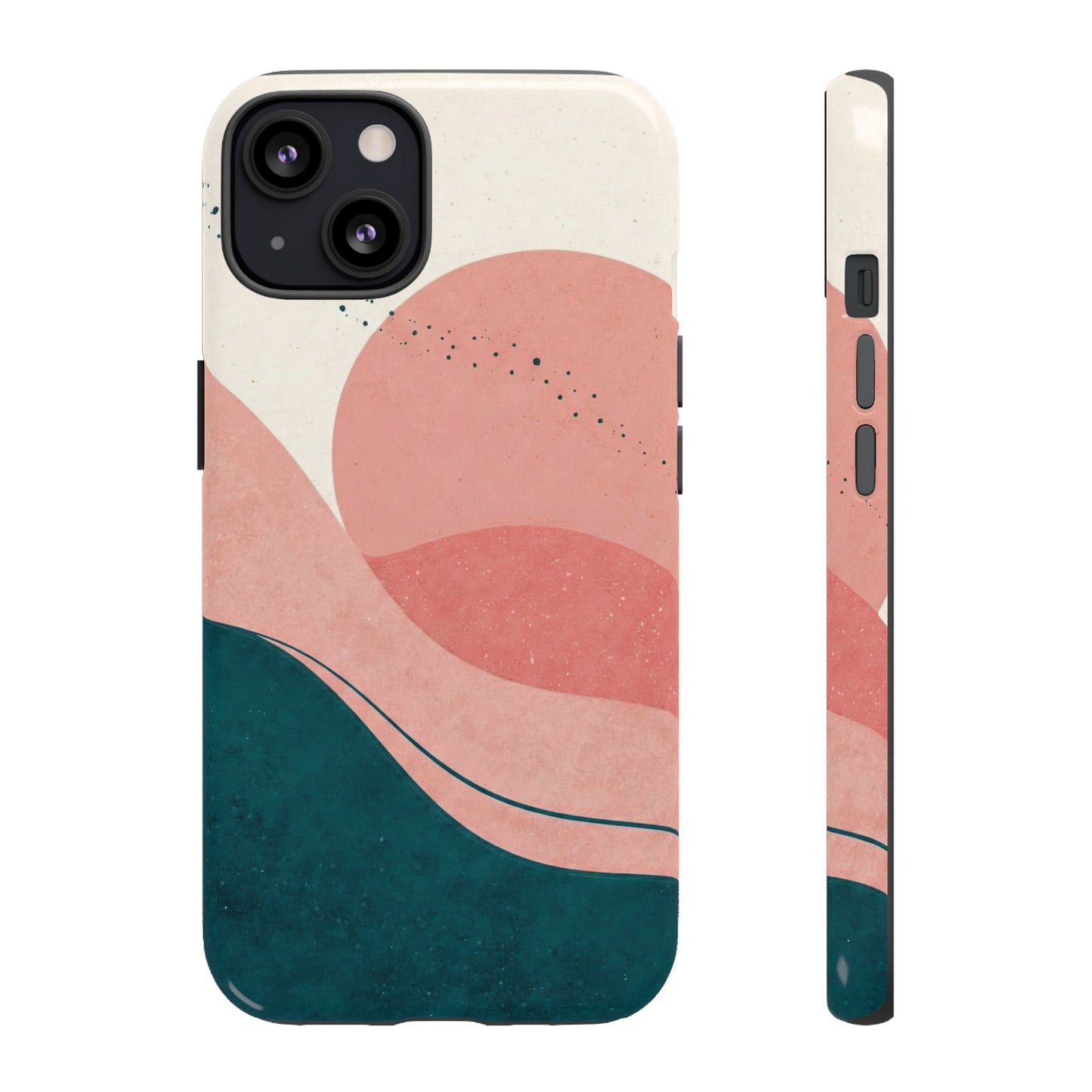 Abstract Sunset Phone Case — Pink & Teal Wave Tough Case