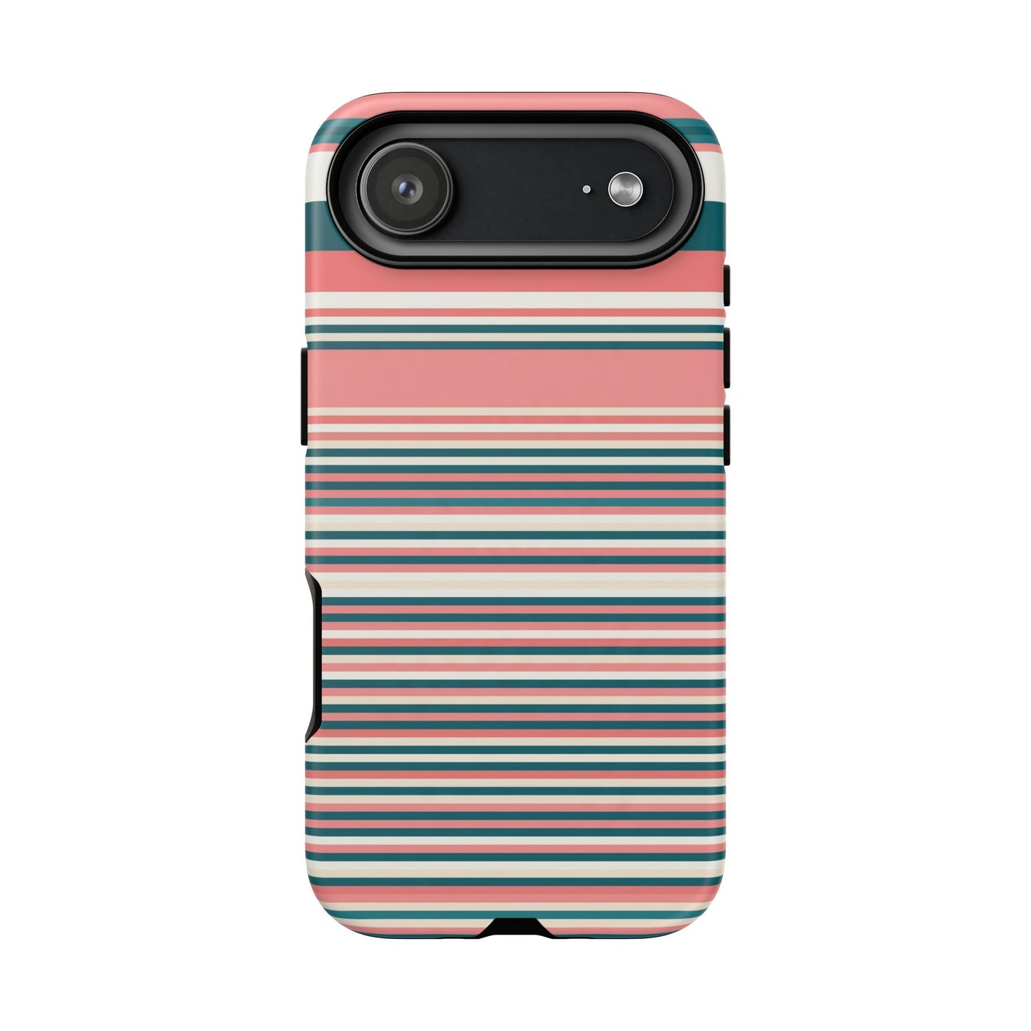 Striped Tough Phone Case — Coral, Teal & White Protective Cover