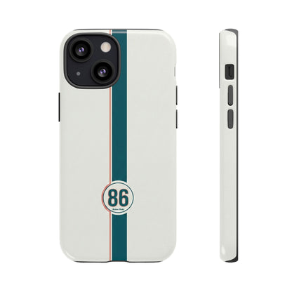 Racing Stripe Tough Phone Case — Retro White With '86 Circle Badge