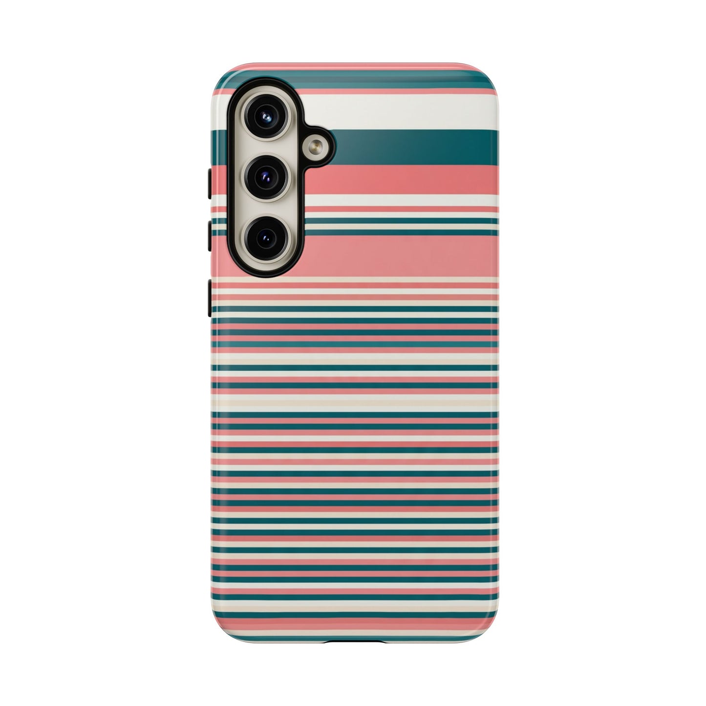 Striped Tough Phone Case — Coral, Teal & White Protective Cover