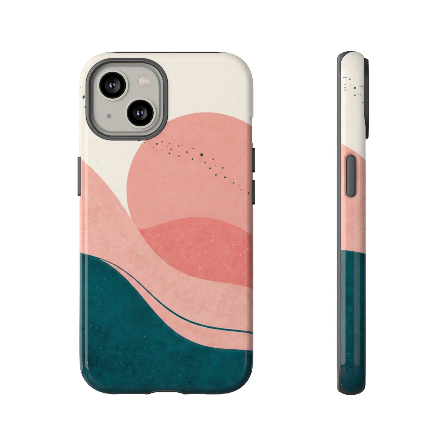 Abstract Sunset Phone Case — Pink & Teal Wave Tough Case