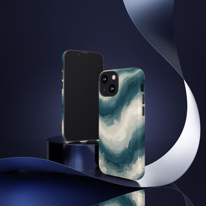 Ocean Wave Marble Phone Case — Teal & Ivory Abstract Tough Case