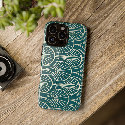 Art Deco Teal Pattern Tough Phone Case — Vintage Geometric Protective Case